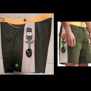 Roark Passage Panel 17'' Deep Roots Dark Military Mens Swimsuit Trunks Sz 33